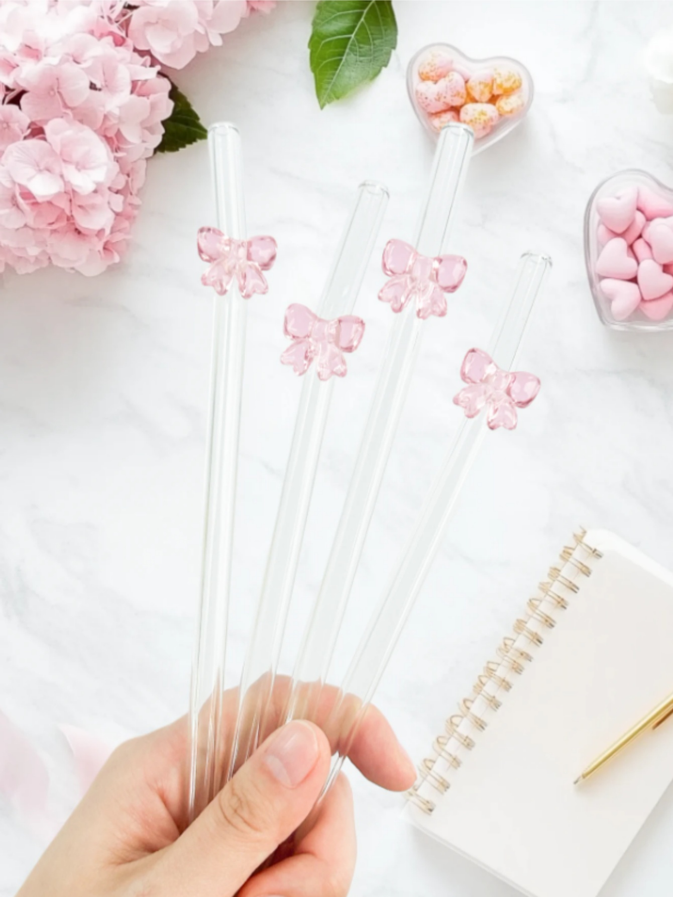 1/6PCS Cute Cartoon Pink Bowkn - Reusable Straw recension och pris